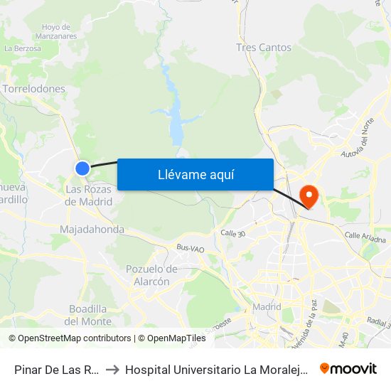 Pinar De Las Rozas to Hospital Universitario La Moraleja Sanitas map