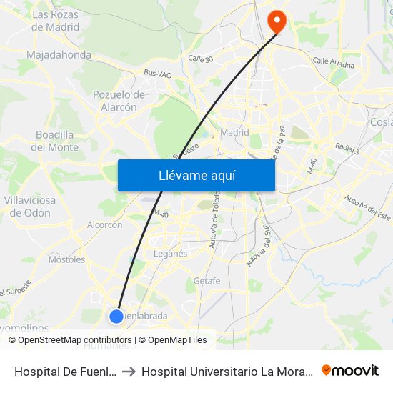 Hospital De Fuenlabrada to Hospital Universitario La Moraleja Sanitas map