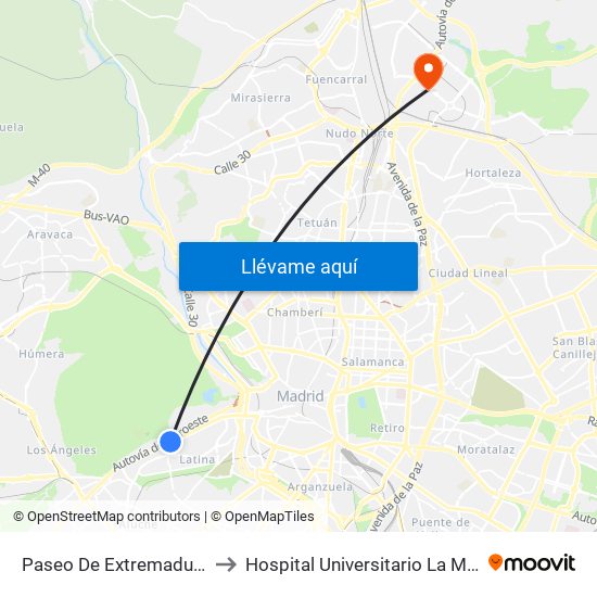 Paseo De Extremadura - El Greco to Hospital Universitario La Moraleja Sanitas map
