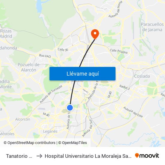 Tanatorio Sur to Hospital Universitario La Moraleja Sanitas map