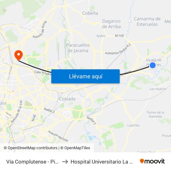 Vía Complutense - Pintor Picasso to Hospital Universitario La Moraleja Sanitas map