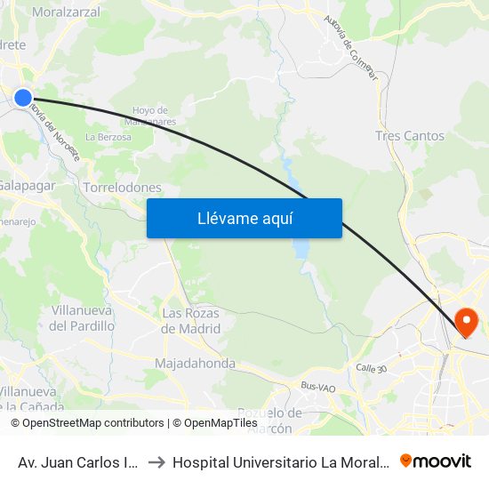 Av. Juan Carlos I - Zoco to Hospital Universitario La Moraleja Sanitas map