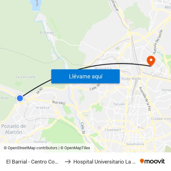 El Barrial - Centro Comercial Pozuelo to Hospital Universitario La Moraleja Sanitas map