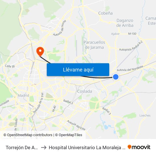 Torrejón De Ardoz to Hospital Universitario La Moraleja Sanitas map