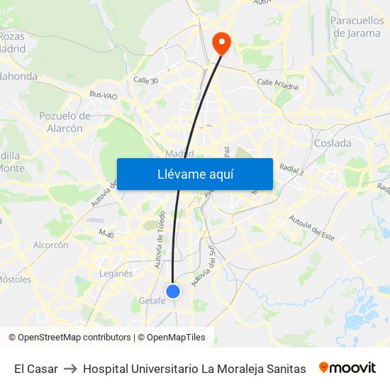 El Casar to Hospital Universitario La Moraleja Sanitas map