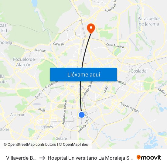 Villaverde Bajo to Hospital Universitario La Moraleja Sanitas map