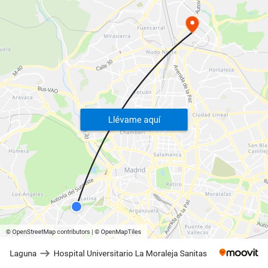 Laguna to Hospital Universitario La Moraleja Sanitas map