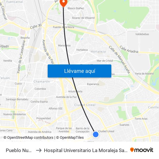 Pueblo Nuevo to Hospital Universitario La Moraleja Sanitas map