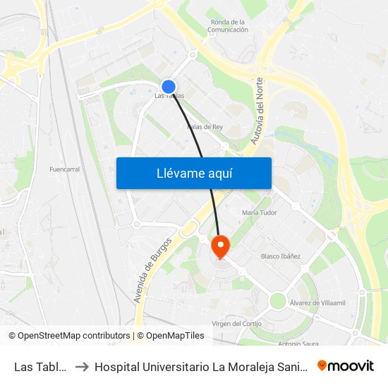 Las Tablas to Hospital Universitario La Moraleja Sanitas map