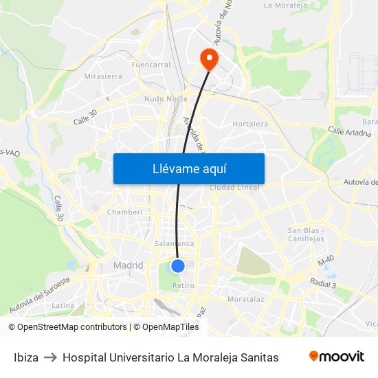 Ibiza to Hospital Universitario La Moraleja Sanitas map