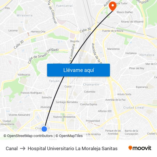 Canal to Hospital Universitario La Moraleja Sanitas map