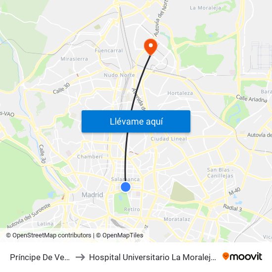 Príncipe De Vergara to Hospital Universitario La Moraleja Sanitas map