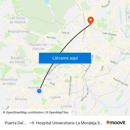 Puerta Del Sur to Hospital Universitario La Moraleja Sanitas map