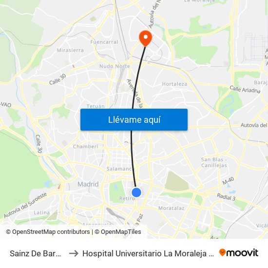 Sainz De Baranda to Hospital Universitario La Moraleja Sanitas map