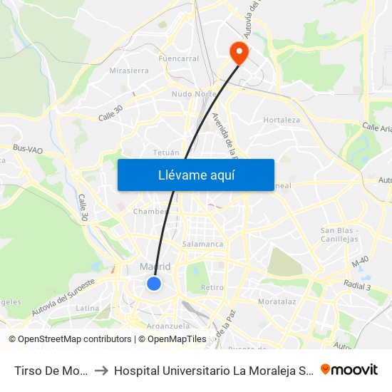 Tirso De Molina to Hospital Universitario La Moraleja Sanitas map