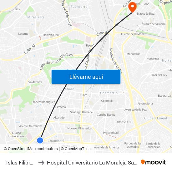 Islas Filipinas to Hospital Universitario La Moraleja Sanitas map