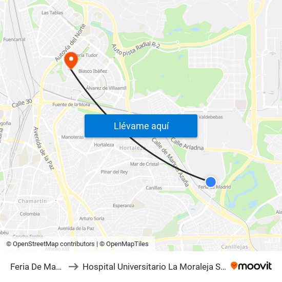 Feria De Madrid to Hospital Universitario La Moraleja Sanitas map