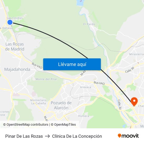 Pinar De Las Rozas to Clínica De La Concepción map