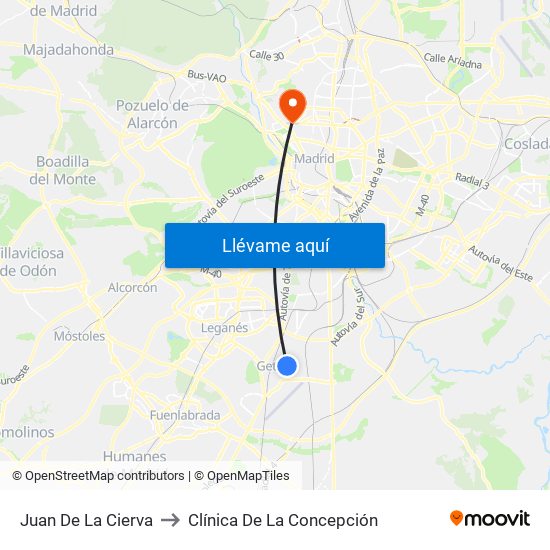 Juan De La Cierva to Clínica De La Concepción map
