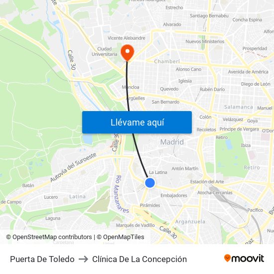 Puerta De Toledo to Clínica De La Concepción map