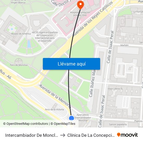 Intercambiador De Moncloa to Clínica De La Concepción map