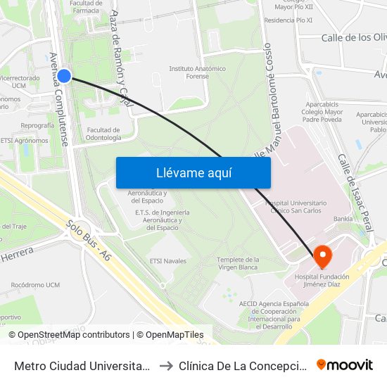 Metro Ciudad Universitaria to Clínica De La Concepción map