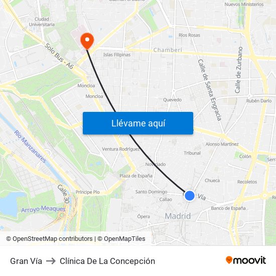 Gran Vía to Clínica De La Concepción map