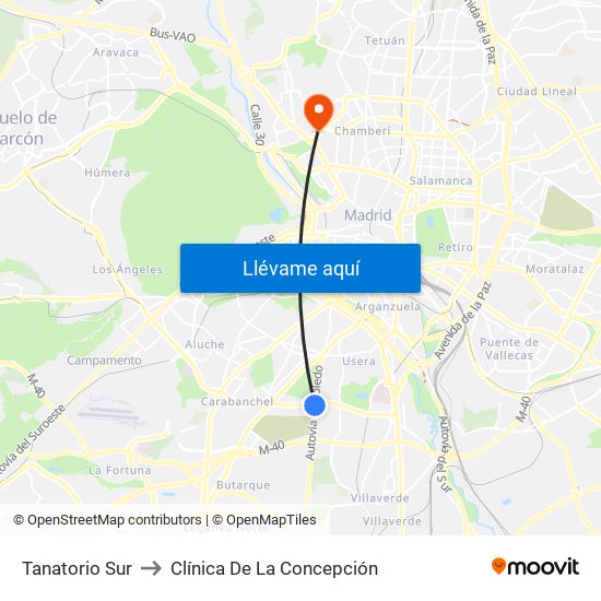 Tanatorio Sur to Clínica De La Concepción map