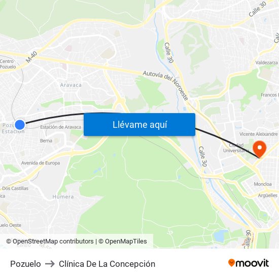 Pozuelo to Clínica De La Concepción map