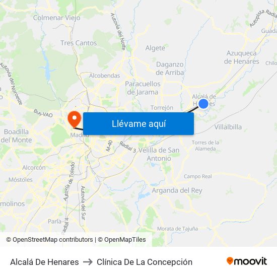 Alcalá De Henares to Clínica De La Concepción map