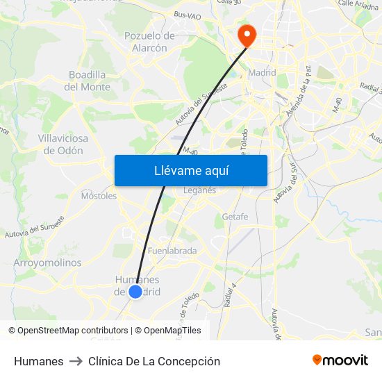 Humanes to Clínica De La Concepción map