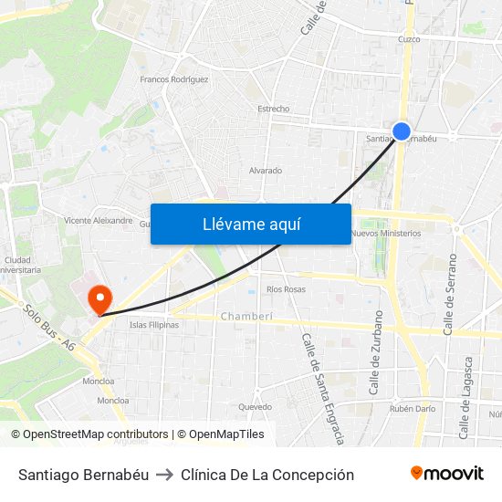 Santiago Bernabéu to Clínica De La Concepción map