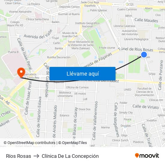 Ríos Rosas to Clínica De La Concepción map