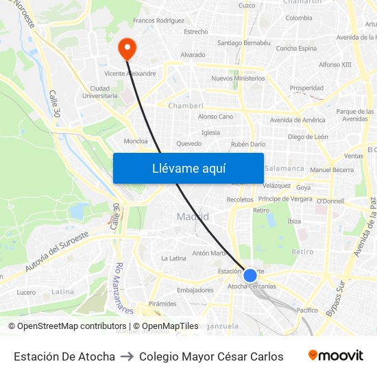 Estación De Atocha to Colegio Mayor César Carlos map