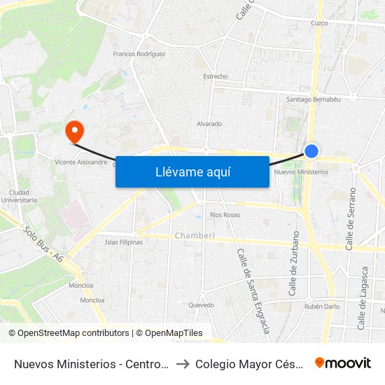 Nuevos Ministerios - Centro Comercial to Colegio Mayor César Carlos map