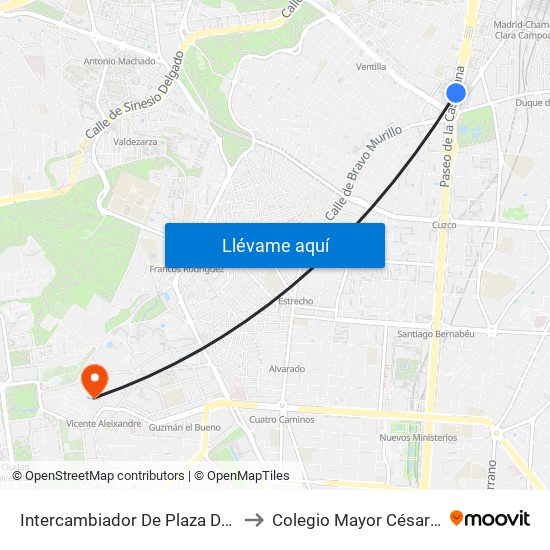 Intercambiador De Plaza De Castilla to Colegio Mayor César Carlos map