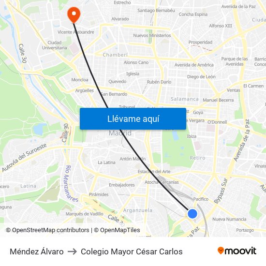 Méndez Álvaro to Colegio Mayor César Carlos map