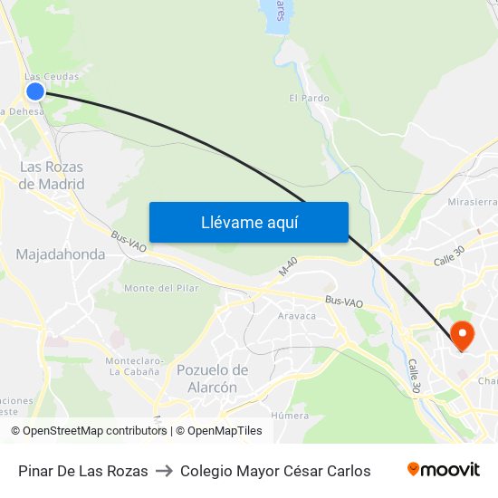 Pinar De Las Rozas to Colegio Mayor César Carlos map