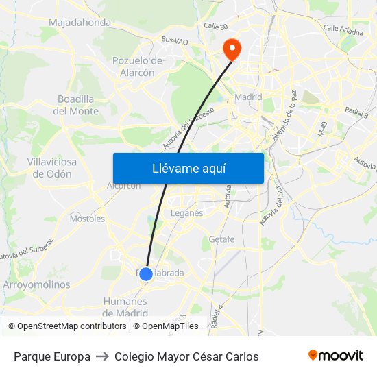 Parque Europa to Colegio Mayor César Carlos map