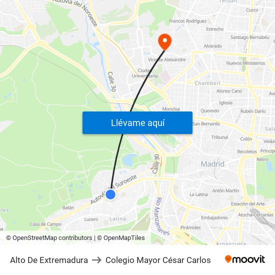 Alto De Extremadura to Colegio Mayor César Carlos map
