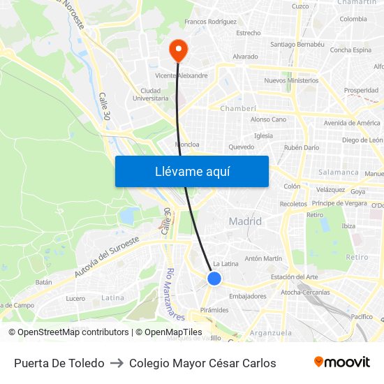 Puerta De Toledo to Colegio Mayor César Carlos map