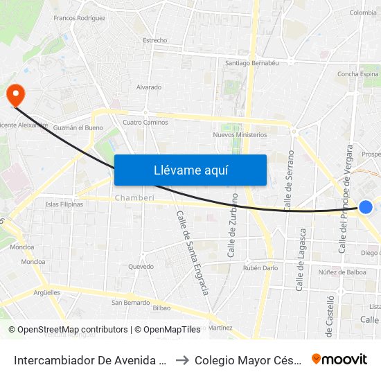 Intercambiador De Avenida De América to Colegio Mayor César Carlos map