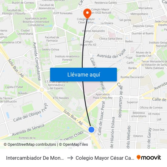 Intercambiador De Moncloa to Colegio Mayor César Carlos map