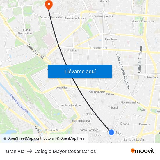 Gran Vía to Colegio Mayor César Carlos map