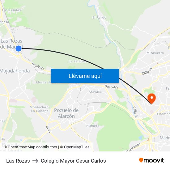 Las Rozas to Colegio Mayor César Carlos map