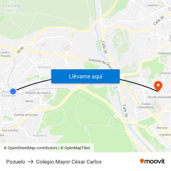 Pozuelo to Colegio Mayor César Carlos map
