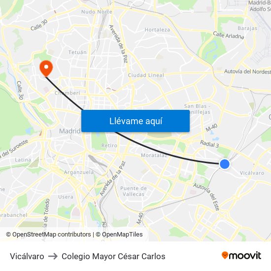 Vicálvaro to Colegio Mayor César Carlos map