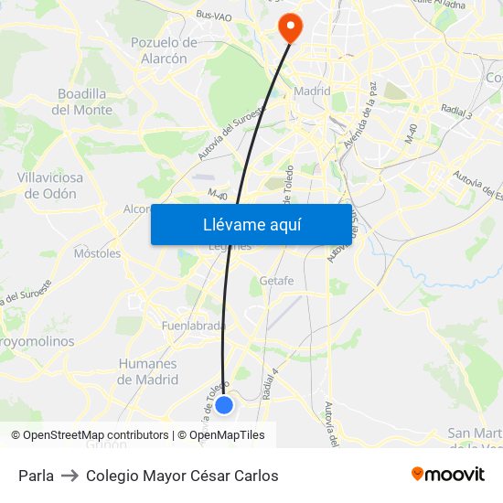 Parla to Colegio Mayor César Carlos map