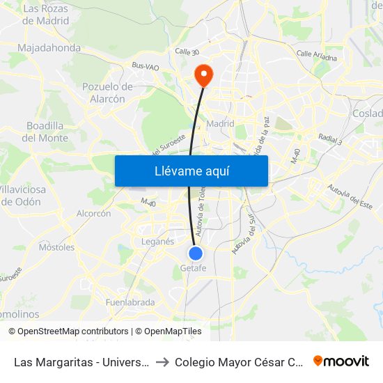 Las Margaritas - Universidad to Colegio Mayor César Carlos map