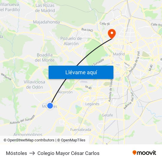 Móstoles to Colegio Mayor César Carlos map